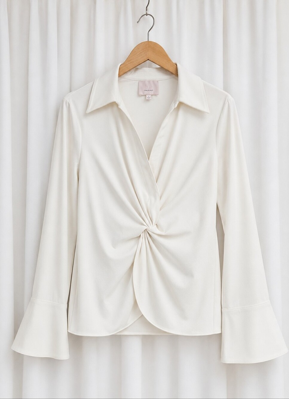 Cinq a Sept McKenna White Twist Front Flared Bell Statement Sleeve Luxury Blouse